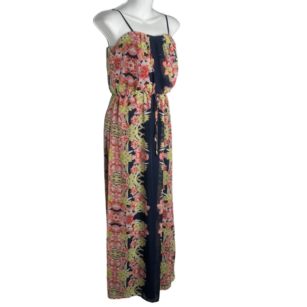 City Studio Blue Pink and Yellow Floral Spaghetti Strap Maxi Dress Size:S